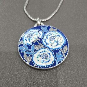 Brighton Blue Floral Enamel Pendant Necklace Nwt
